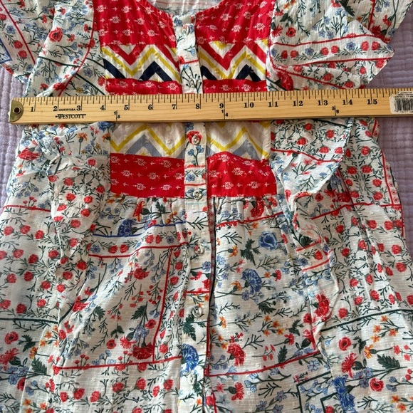 Let Me Be Vibrant Patchwork Blouse with Ruffle Sleeves, 100% Cotton, Size 2 - Picture 7 of 11